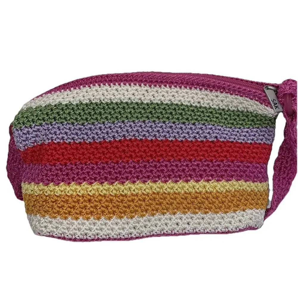The Sak Striped Crochet Purse Shoulder Bag Pink Multicolor Shoulder Bag